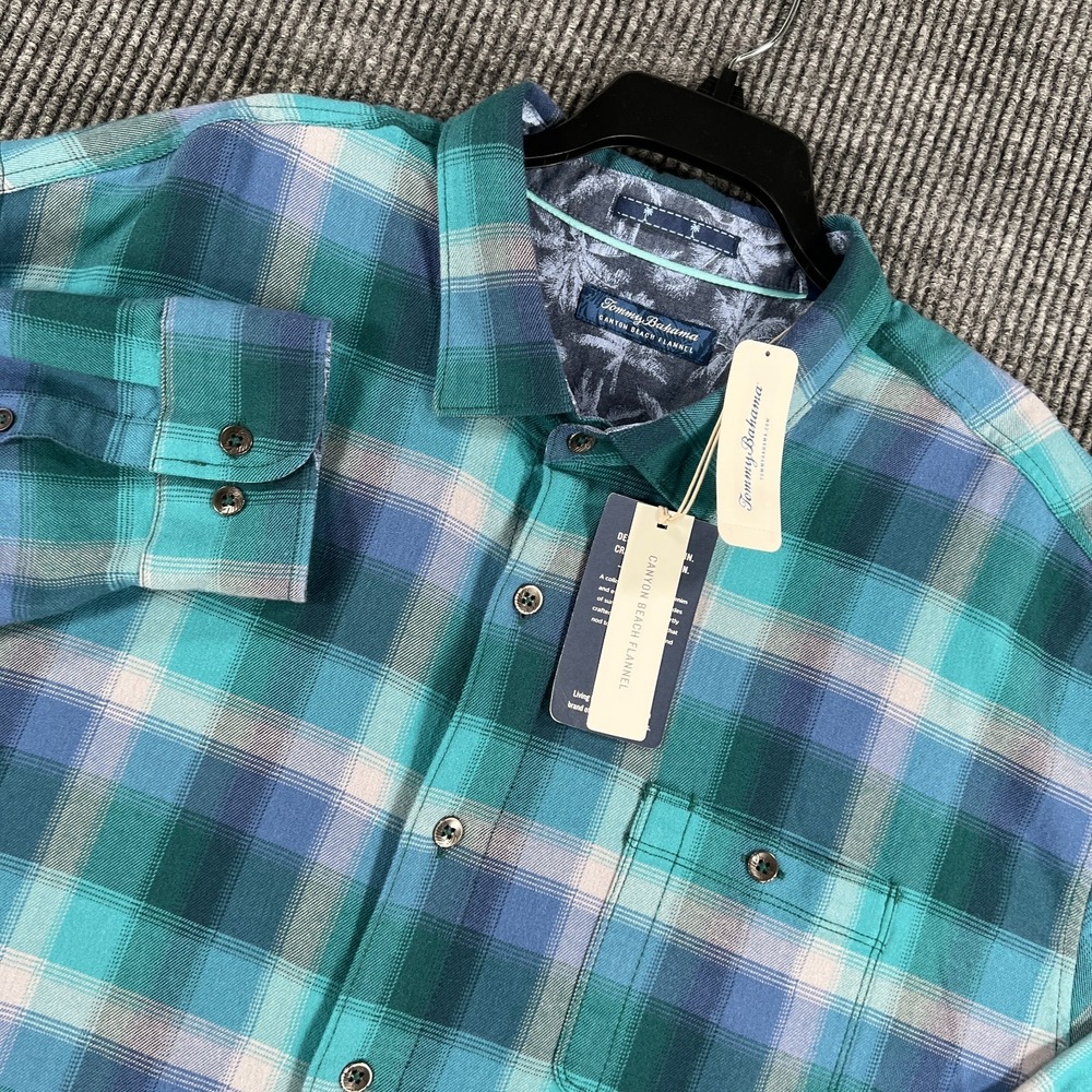 Tommy Bahama Canyon Beach Flannel Shirt Mens 3XB Big Blue Green Button Up New